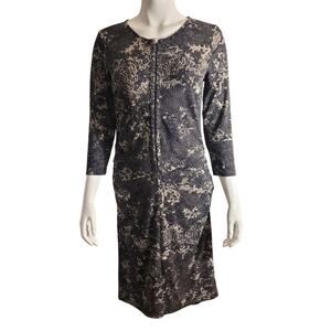 Ann Taylor Black Tan Snakeskin Print Midi Tunic Dress 8 Front Zip Rayon Indie